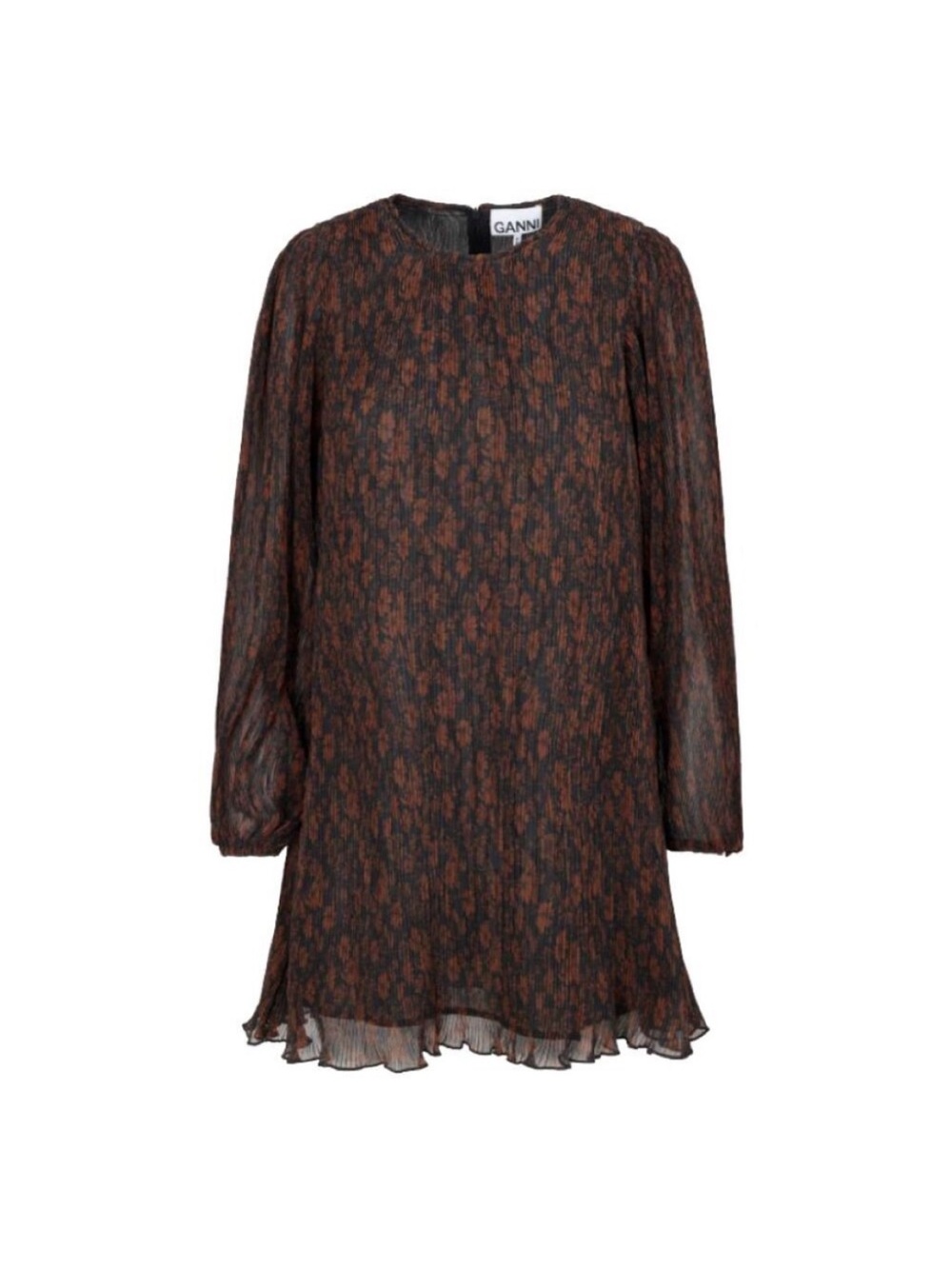 GANNI Brown Floral Long-Sleeve Mini Dress